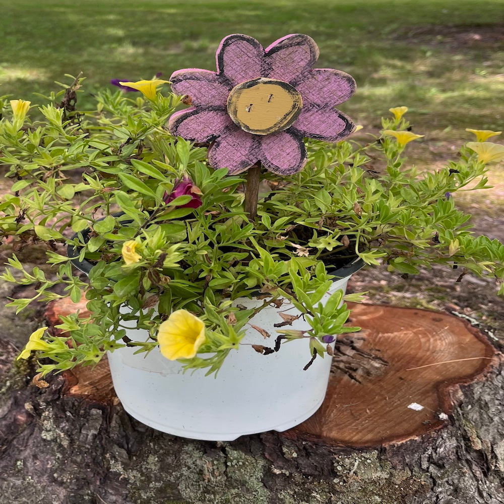 PLANT POKE - Flower on a Stick - PINK FLOWER - 14.5 in. Tall