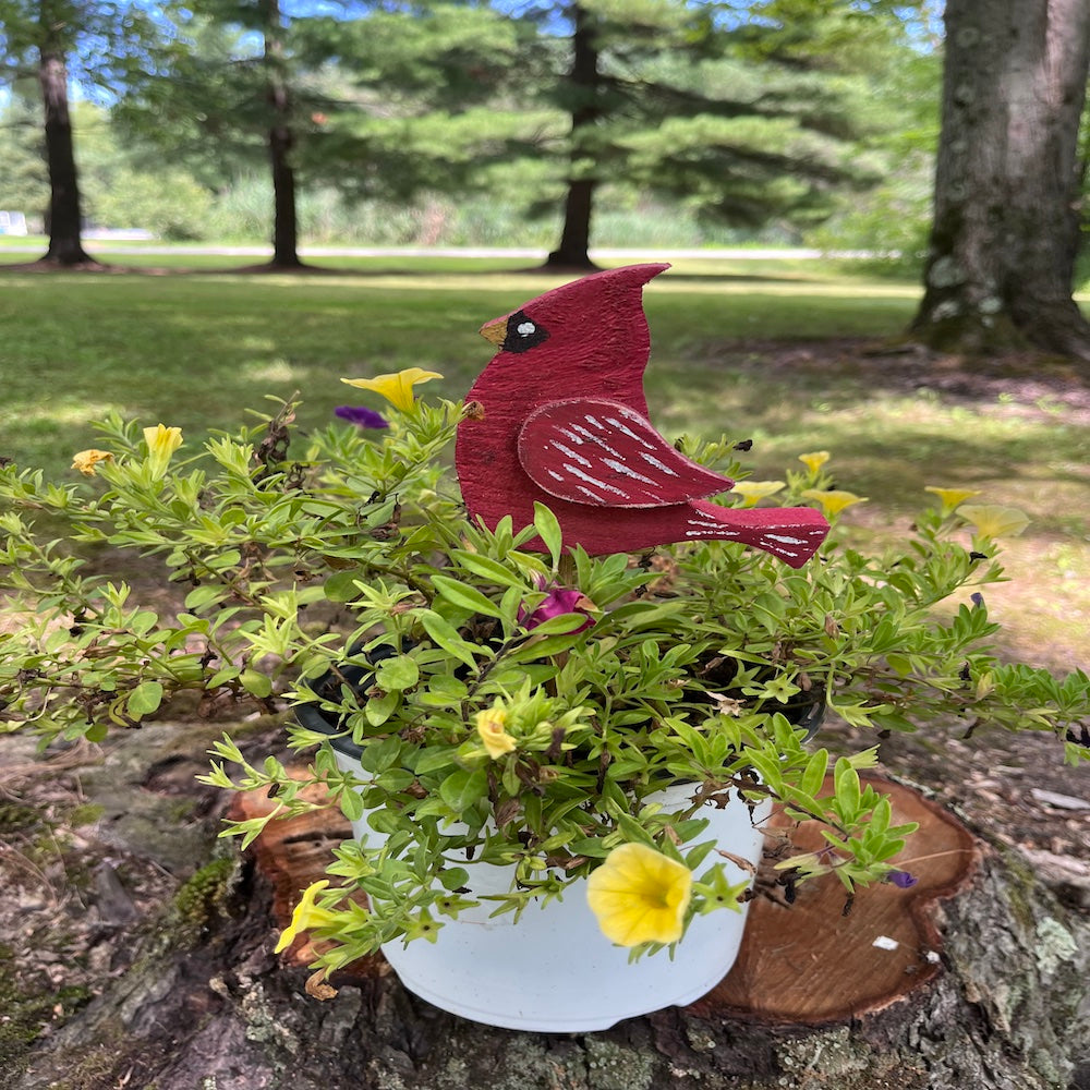 PLANT POKE - Bird on a Stick - CARDINAL - 14.5 in. Tall