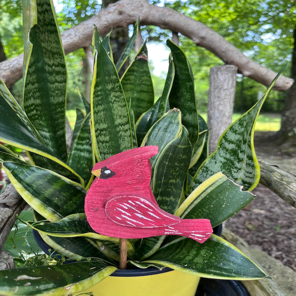 PLANT POKE - Bird on a Stick - CARDINAL - 14.5 in. Tall