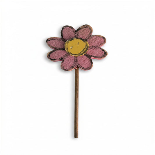 PLANT POKE - Flower on a Stick - PINK FLOWER  - 14.5 in. Tall